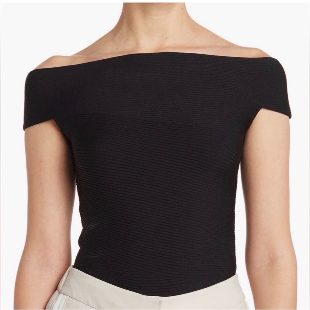 Reiss Morgan Black Ribbed Off-Shoulder Top Small